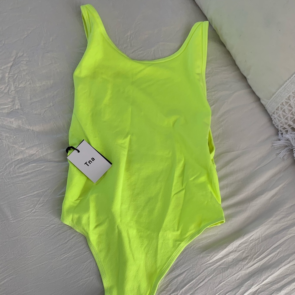 Aritzia lime green body suit with open back